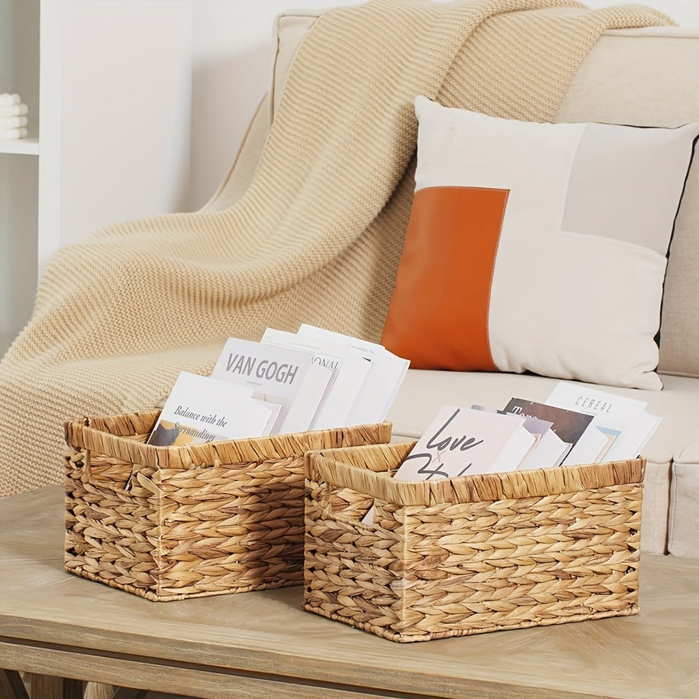 Natural Wicker Storage Baskets with Built-In Handles in 1-, 2- or 4-Pack Shelf Options for Home Organization