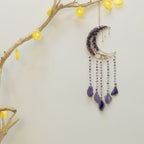 Dreamcatcher Moon Suncatcher Wall Hanging, Handmade Boho Wind Chime Pendant for Indoor Outdoor Garden