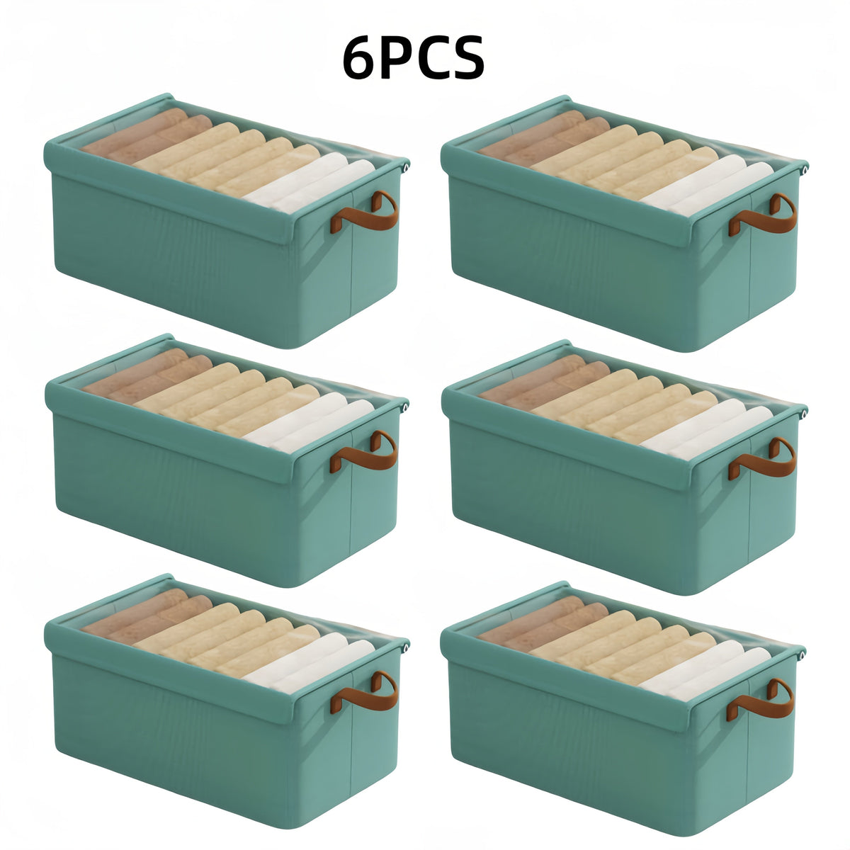 Foldable Fabric Storage Bins with Clear Top Lids and Handles in Four- or Six-Piece Color Sets
