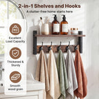 Vintage Wall-Mounted Shelf and Key Rack with Five Hooks, 17.1-Inch Width and Brown Board Finish