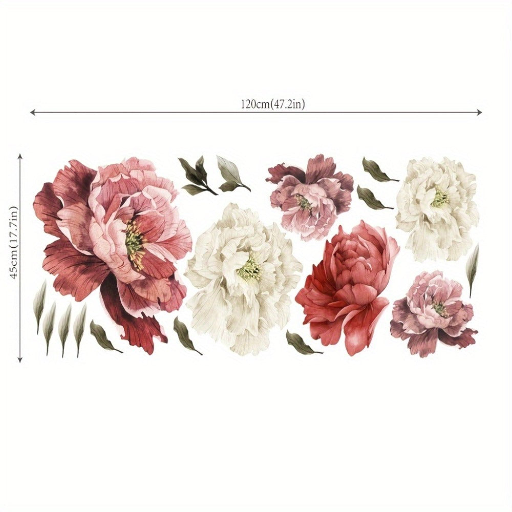 Peony Flower Window Glass Sticker – Anti-Collision Waterproof Decorative Glass Film, European Floral Wall & Window Decal for Home Decor, 17.7 x 47.2 Inches (2 Styles)