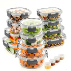 Food Storage Containers 24-Piece Gray Glass Set with 12 Boxes, 12 Matching Lids and Flip-Top Seals
