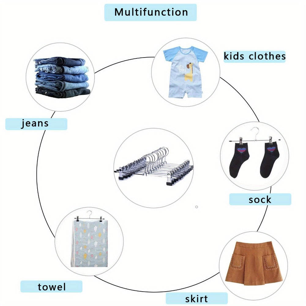 Pants Hangers with Clips 30-Pack – Adjustable Metal Skirt Hangers with 360° Rotatable Clips for Jeans, Trousers, Skirts, Dresses & Ties – Stainless Steel Closet Organizer Hangers
