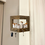 Wall Mounted Key Rack with Hooks - Rustic Wooden Key Holder with 6 House Hooks, Entryway Storage Organizer for Home Bedroom Wall Decor