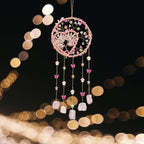 Boho Crystal Wall Hanging Decor – Handmade Stone Bead Wind Chime with Colorful Gemstone Heart & Circular Crystal Pendant for Bedroom Living Room Christmas Mother's Day Thanksgiving Gift (Purple/Pink/Green)