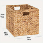 Water Hyacinth Storage Baskets 11in - Handwoven Stackable Cube Baskets for Shelves Closet Laundry, Natural Wicker Organizer Bins