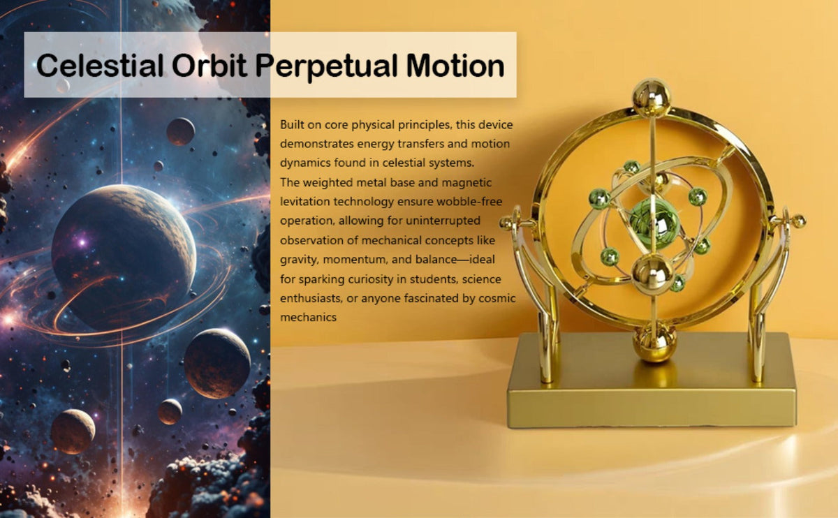 Perpetual Motion Pendulum Desk Decor - Cosmic Swing Solar System Planets Atomic Model Science for Entryways, Bedrooms and Living Spaces