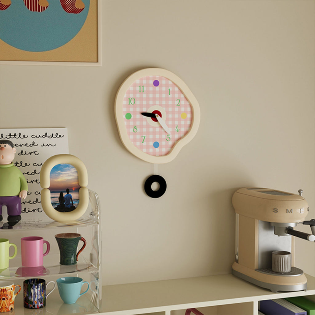 Creamy Gingham Wall Clock