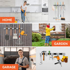 Wall Mounted Broom & Mop Holder – 304 Stainless Steel Broom Organizer with 4 Racks & 5 Hooks – Rustproof Non-Slip Wall Broom Hanger for Kitchen, Garage, Bathroom, Laundry & Closet Storage – 2 Pack
