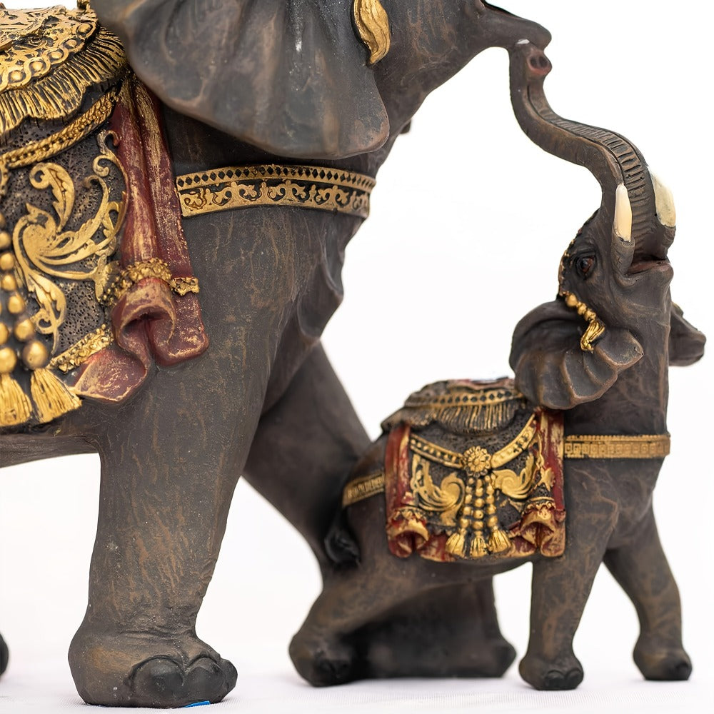 Elephant Statue Figurine for Home Decor – Mama & Baby Elephant Trunk Up Lucky Sculpture 12 Inch Polyresin Good Luck Ornament for Living Room Office Desk Bedroom Housewarming Birthday Christmas Gift for Women