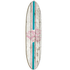 Wooden Surfboard Wall Art 15.74", Rustic Tropical Beach Decor with Hibiscus & Tiki Mask Design