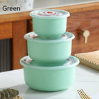 Food Storage Container Refrigerator Set with Three or Four Round Boxes, Flip Lids and Nested Capacities