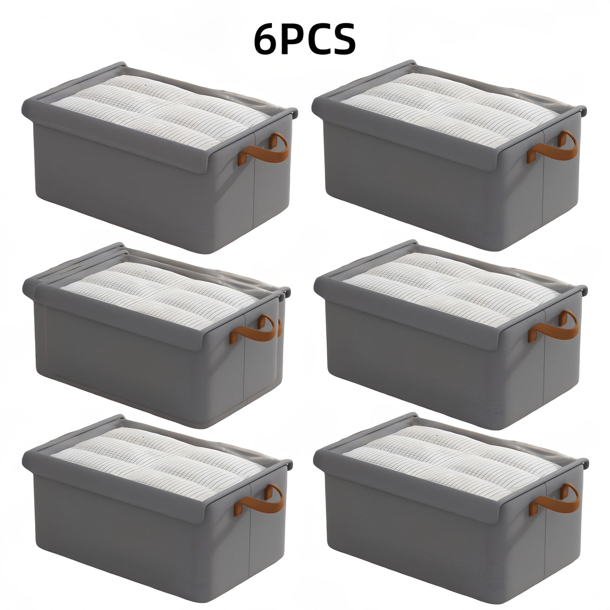 Foldable Fabric Storage Bins with Clear Top Lids and Handles in Four- or Six-Piece Color Sets