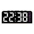 Purple-Accent LED Desk Alarm Clock with Time, Weekday and Date Display, Four Brightness Levels and USB Power