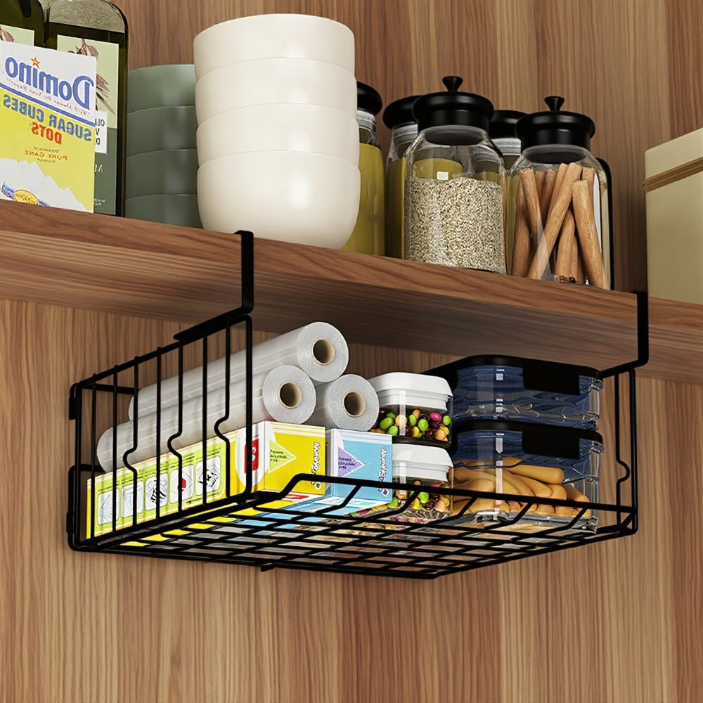 Wall Mount Foldable Storage Basket - Metal Organizer, Collapsible Space Saving for Kitchen Cabinet