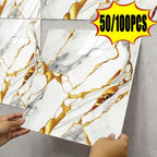 Marble Gold-Vein Wall Tile Sticker Set with 30 cm Panels, Four Colors and 50- or 100-Piece Packs