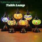 Table Lamp with Mosaic Glass Globe, Metal Base, Seven Color or Pack Options and Three White-Light Modes