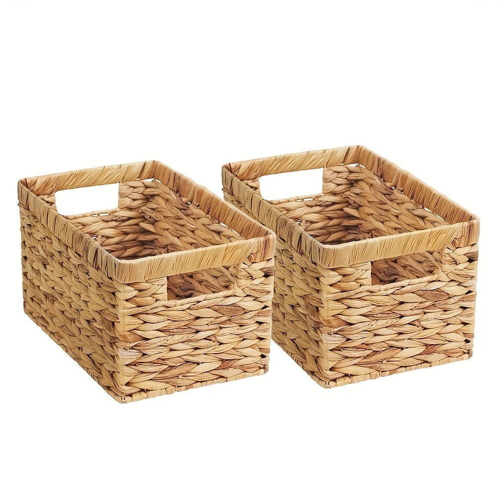 Natural Wicker Storage Baskets with Built-In Handles in 1-, 2- or 4-Pack Shelf Options for Home Organization