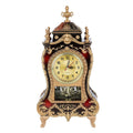 Ornate Brown-Red Tabletop Alarm Clock with Analog Dial, Decorative Pendulum Window and 14-Inch Height