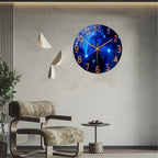 Blue Glass-Face Wall Clock with Gold-Tone Numerals, Quartz Movement and Five Diameter Options from 12 to 24 Inches