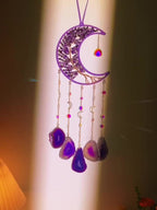 Moon Agate Tree Hanging Ornament Handmade Boho Suncatcher Wall Decor - Crystal Window Sun for Entryways, Bedrooms and Living Spaces