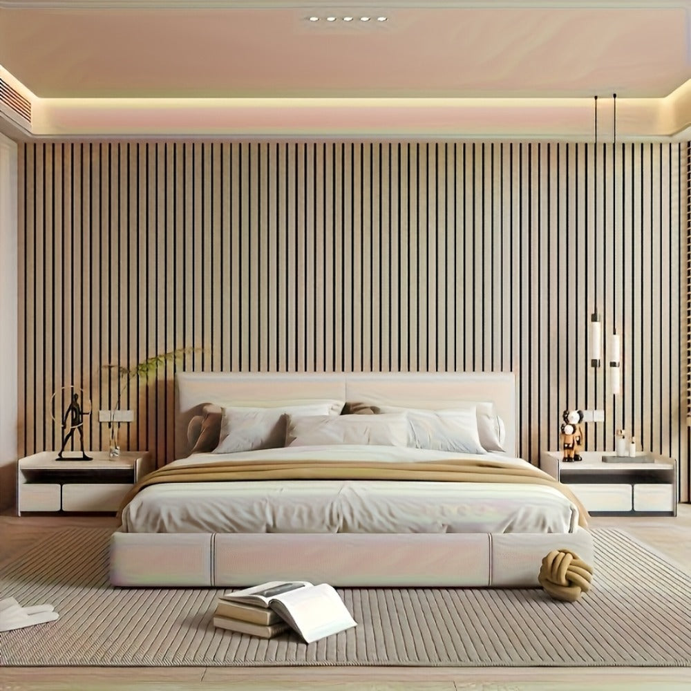 3D Wood Grain Wall Panels Self-Adhesive Peel and Stick Soundproof Grid Board Thick Matte, for Entryways, Bedrooms and Living Spaces