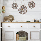 Wood Windmill Wall Decor, Three-Piece Set with Distressed White-and-Brown Finish in Graduated Sizes