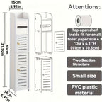 Slim White Bathroom Storage Cabinet with Two-Section PVC Frame, Open Top Shelf and Toilet Paper Storage
