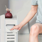 Slim White Bathroom Storage Cabinet with Two-Section PVC Frame, Open Top Shelf and Toilet Paper Storage