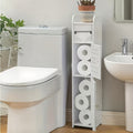 Slim White Bathroom Storage Cabinet with Two-Section PVC Frame, Open Top Shelf and Toilet Paper Storage