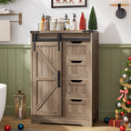 Storage Cabinet Compact Farmhouse Sliding-Door Unit with Adjustable Shelves and Four Side Drawers