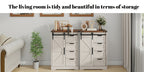 Storage Cabinet Compact Farmhouse Sliding-Door Unit with Adjustable Shelves and Four Side Drawers