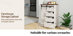 Storage Cabinet Compact Farmhouse Sliding-Door Unit with Adjustable Shelves and Four Side Drawers