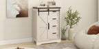 Storage Cabinet Compact Farmhouse Sliding-Door Unit with Adjustable Shelves and Four Side Drawers