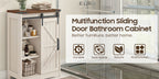 Storage Cabinet Compact Farmhouse Sliding-Door Unit with Adjustable Shelves and Four Side Drawers