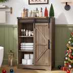 Storage Cabinet Compact Farmhouse Sliding-Door Unit with Adjustable Shelves and Four Side Drawers