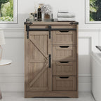 Storage Cabinet Compact Farmhouse Sliding-Door Unit with Adjustable Shelves and Four Side Drawers