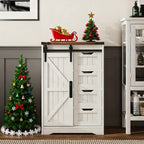 Storage Cabinet Compact Farmhouse Sliding-Door Unit with Adjustable Shelves and Four Side Drawers