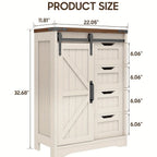 Storage Cabinet Compact Farmhouse Sliding-Door Unit with Adjustable Shelves and Four Side Drawers
