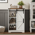 Storage Cabinet Compact Farmhouse Sliding-Door Unit with Adjustable Shelves and Four Side Drawers