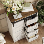 Storage Cabinet Compact Farmhouse Sliding-Door Unit with Adjustable Shelves and Four Side Drawers