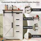 Storage Cabinet Compact Farmhouse Sliding-Door Unit with Adjustable Shelves and Four Side Drawers