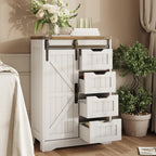 Storage Cabinet Compact Farmhouse Sliding-Door Unit with Adjustable Shelves and Four Side Drawers
