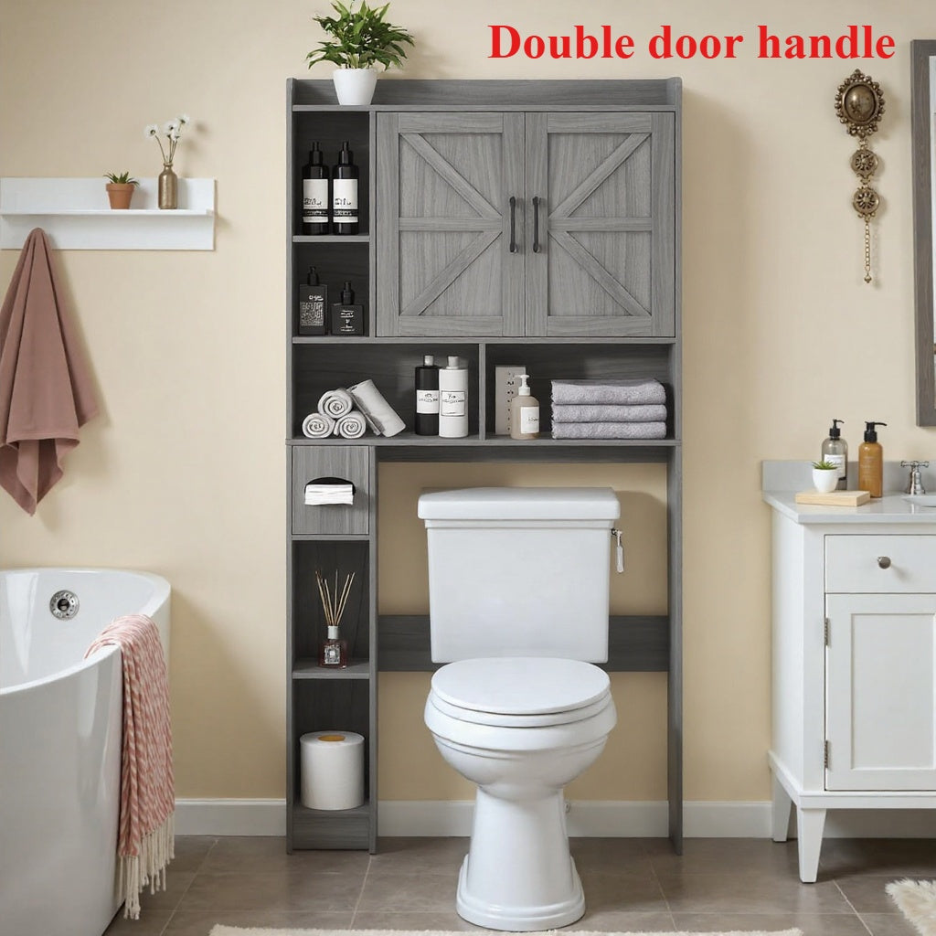 Over-the-Toilet Bathroom Storage Cabinet with 32-Inch Top, Sliding Barn Doors and Nine Color Options