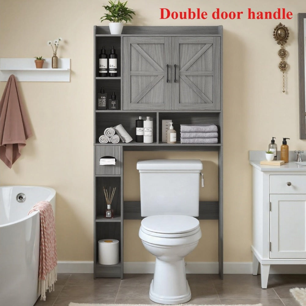 Over-the-Toilet Bathroom Storage Cabinet with 32-Inch Top, Sliding Barn Doors and Nine Color Options