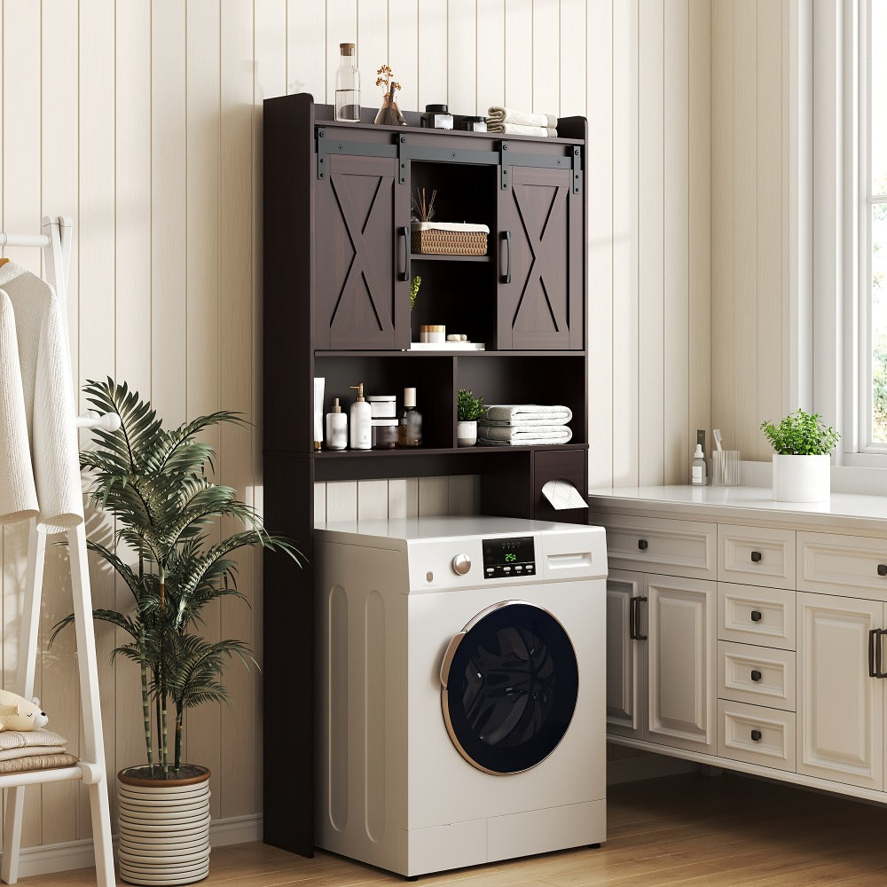 Over-the-Toilet Bathroom Storage Cabinet with 32-Inch Top, Sliding Barn Doors and Nine Color Options
