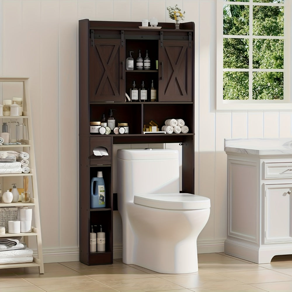 Over-the-Toilet Bathroom Storage Cabinet with 32-Inch Top, Sliding Barn Doors and Nine Color Options