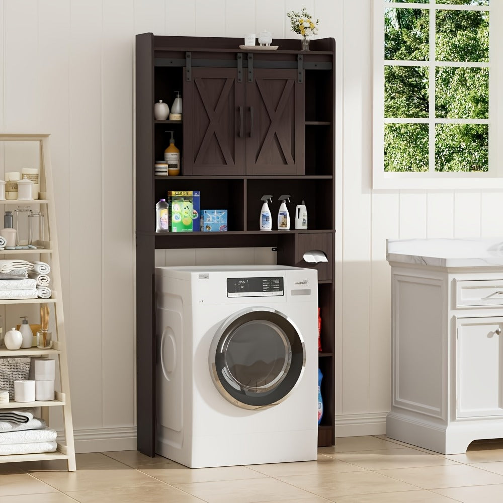 Over-the-Toilet Bathroom Storage Cabinet with 32-Inch Top, Sliding Barn Doors and Nine Color Options
