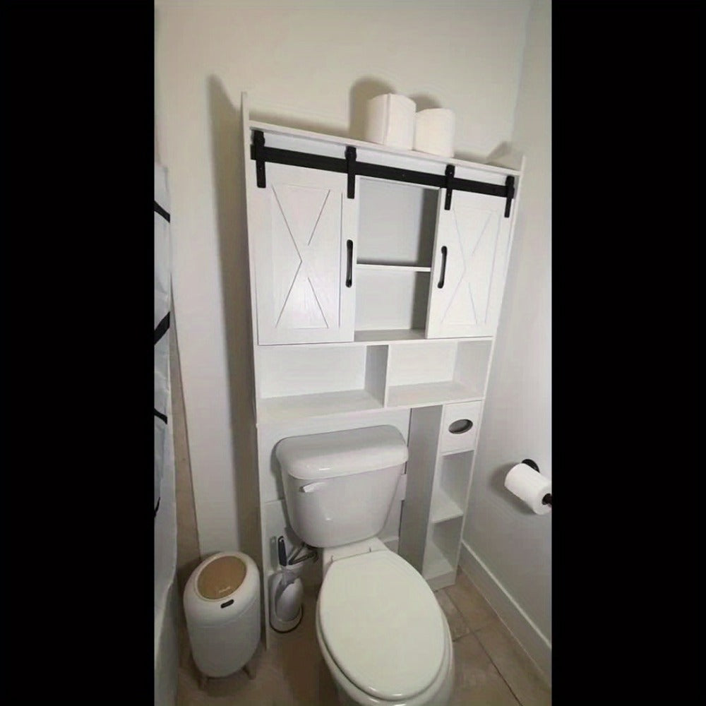 Over-the-Toilet Bathroom Storage Cabinet with 32-Inch Top, Sliding Barn Doors and Nine Color Options
