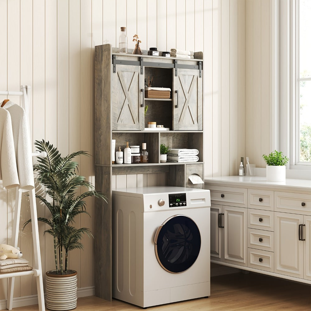 Over-the-Toilet Bathroom Storage Cabinet with 32-Inch Top, Sliding Barn Doors and Nine Color Options